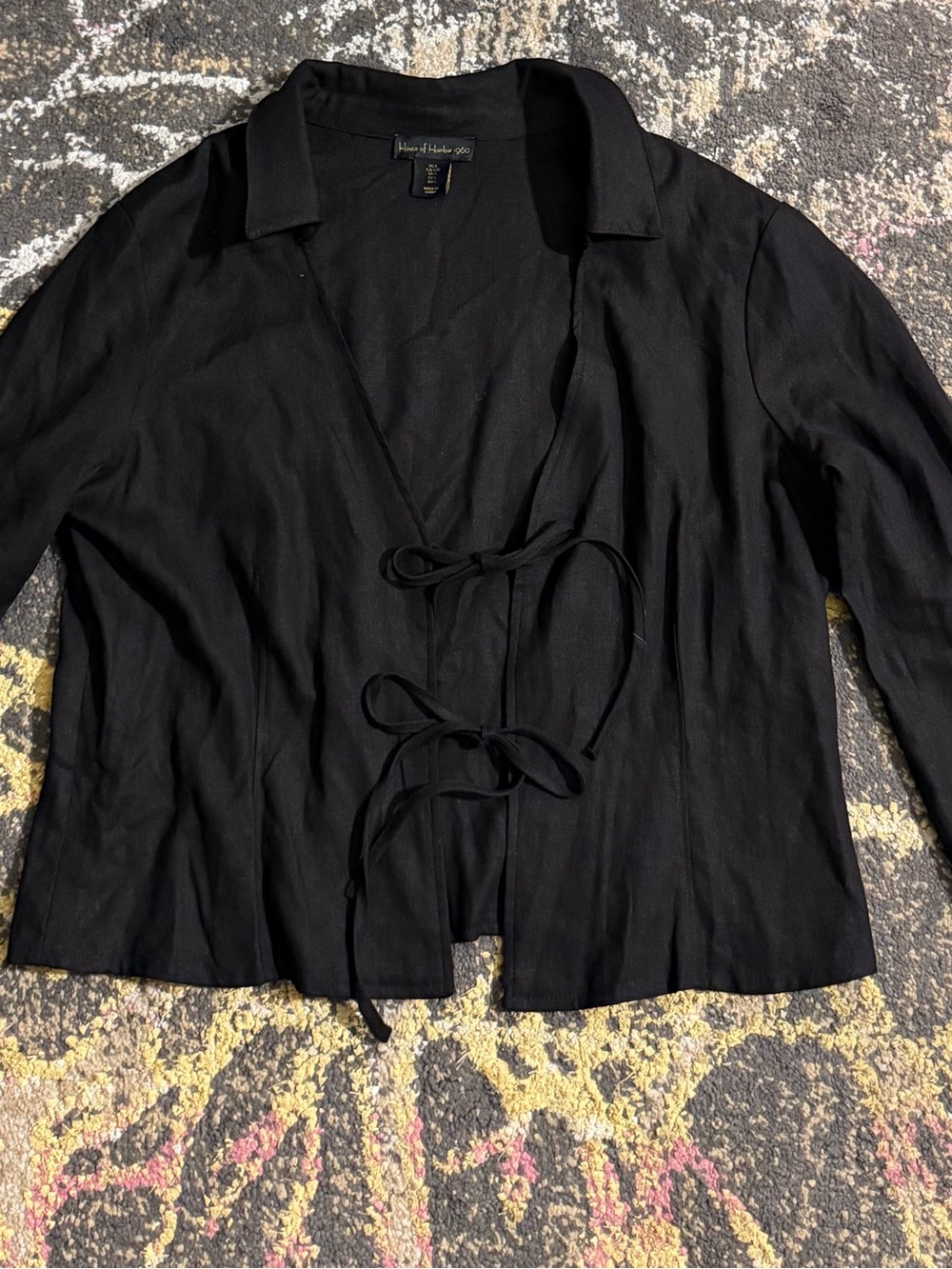 House of Harlow 1960 Black LinenTie-Front Open Blazer
